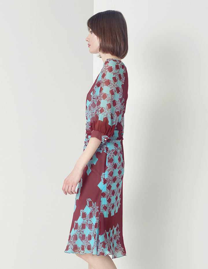 MARYLING Gathered Front Fishtail Print Dress