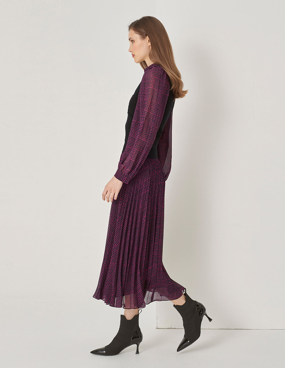 MARYLING Shirt Collar Knit Woven With Printed Shirt