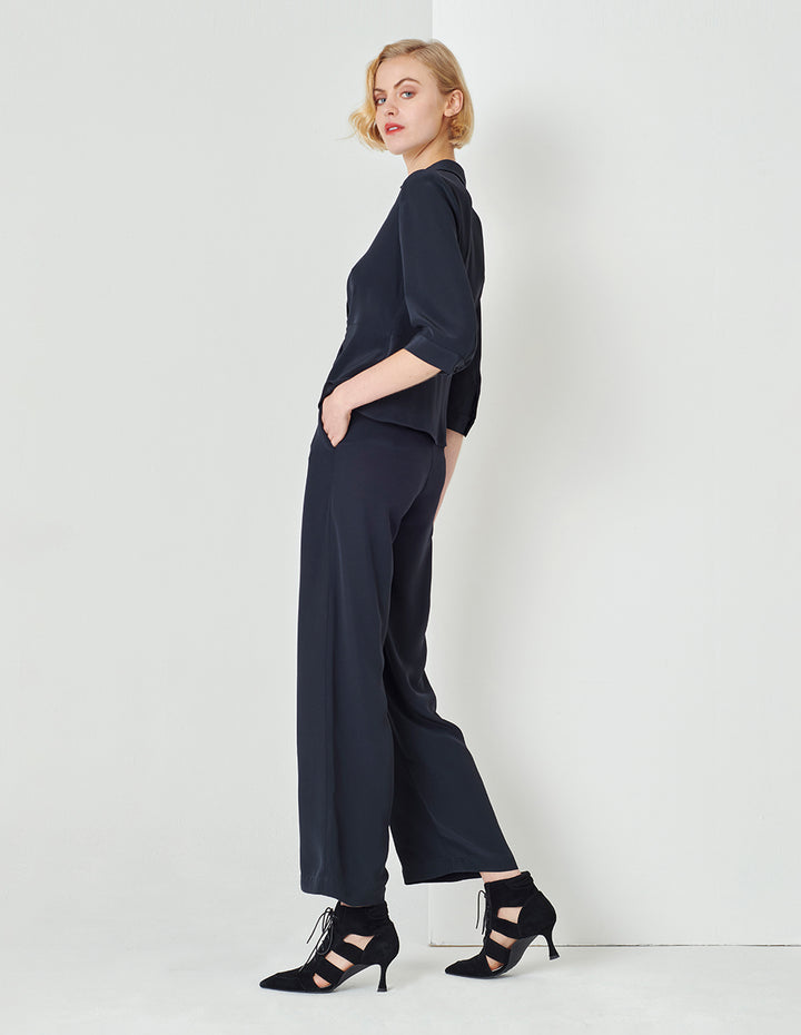 MARYLING Navy Shirt V Neck Top