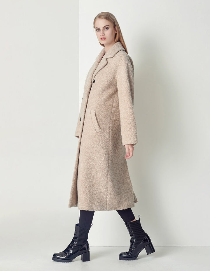 MARYLING beige large lapel long cocoon type dropped shoulder coat