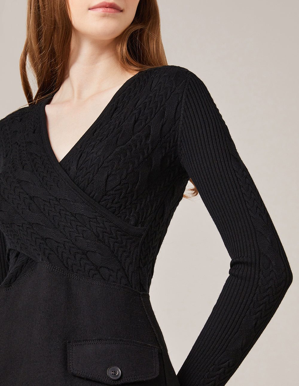 MARYLING V-Neck Knit Spliced A-Line Mini Dress