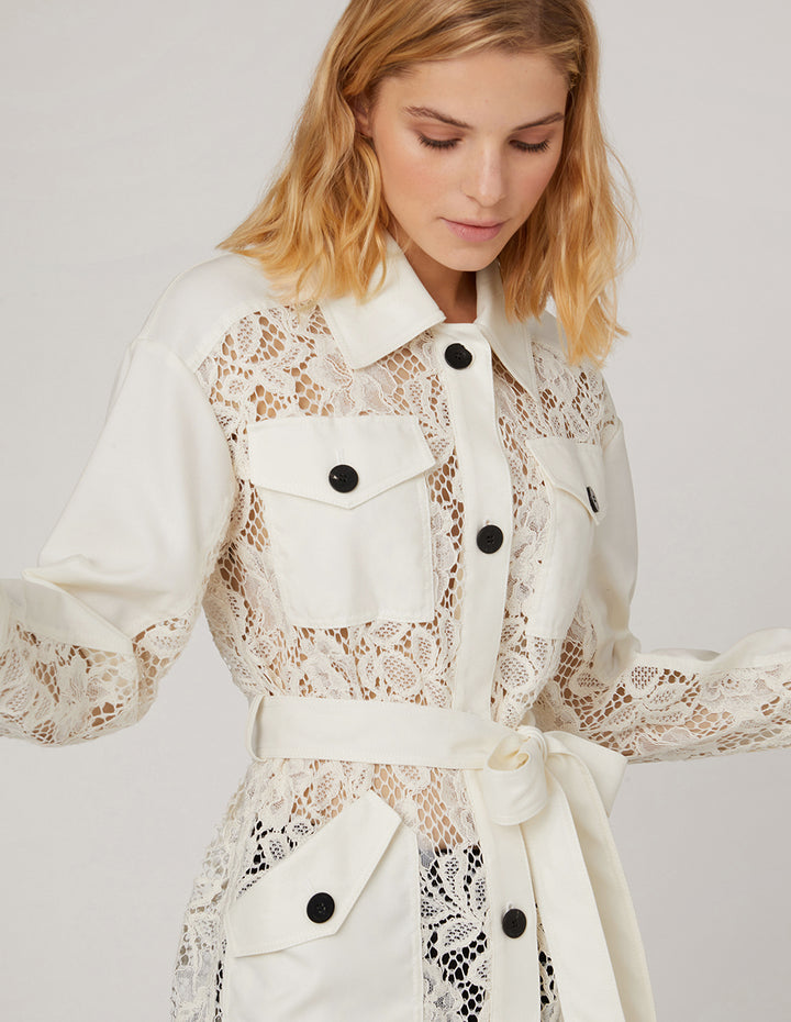 MARYLING Lace pockets self-belt Jacket