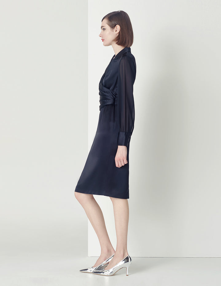 MARYLING Notch-Lapel Satin Acetate Dress