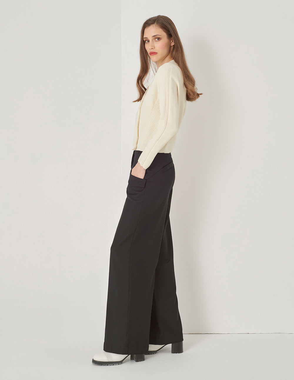 MARYLING Lapel-Collar Skinny Double-Breasted Sweater Top