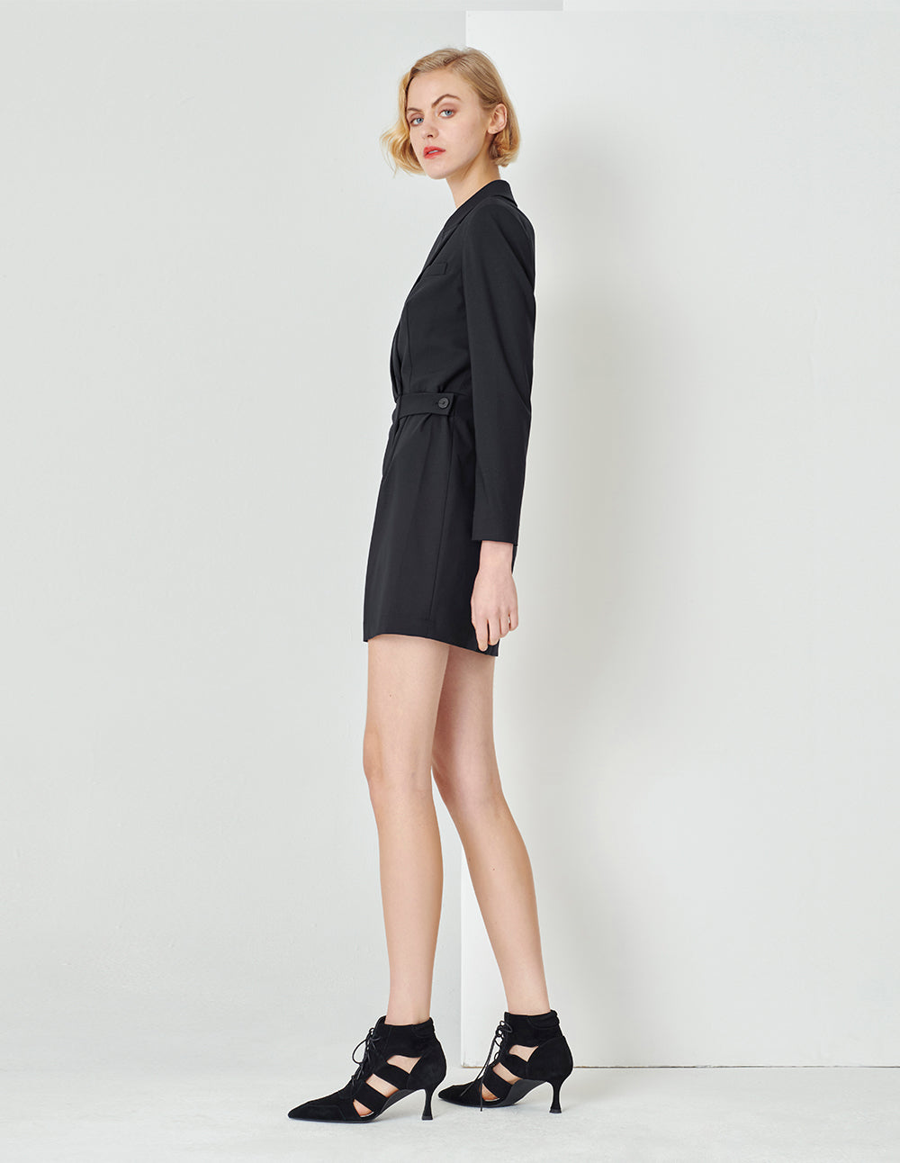 MARYLING Black Asymmetrical Double-Breasted Suit Dress
