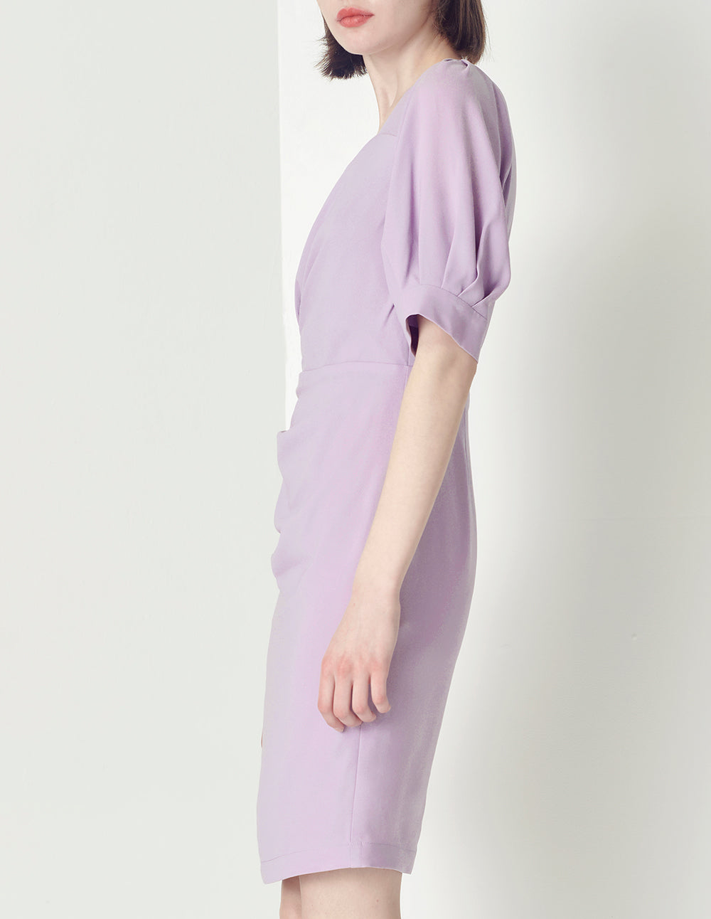 MARYLING V-Neck Puffed Sleeves Gathered Dress