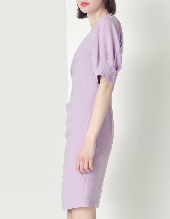 MARYLING V-Neck Puffed Sleeves Gathered Dress