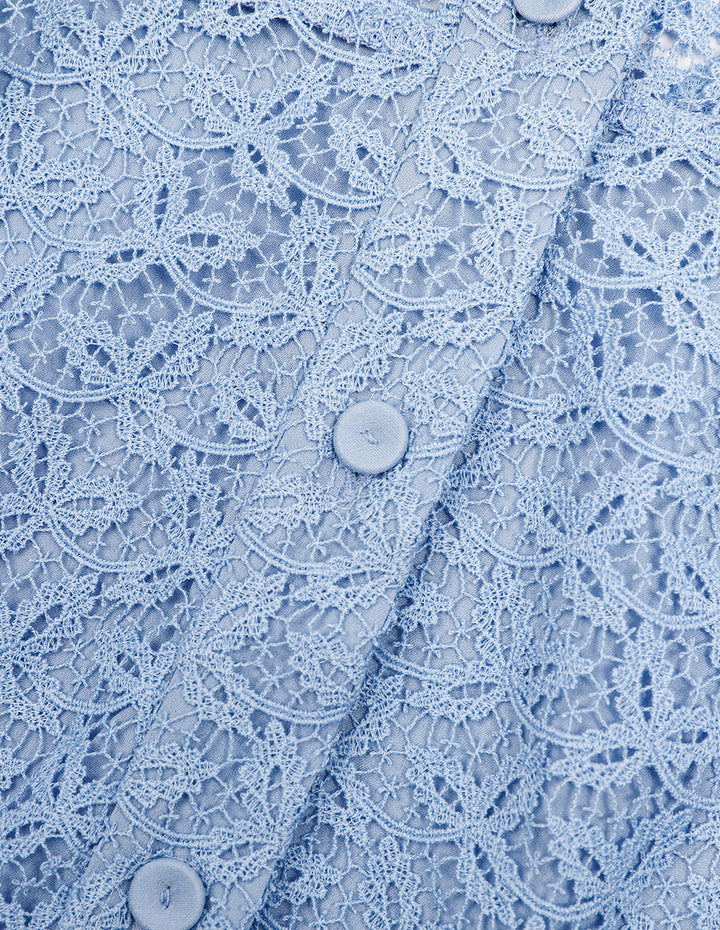 MARYLING Water Wave Blue Shirt Style Tunic Lace Dress