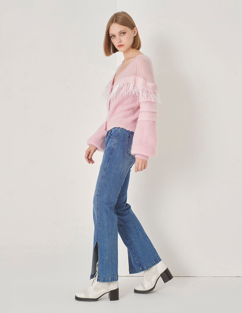 MARYLING Cherry Pink Mohair Cardigan