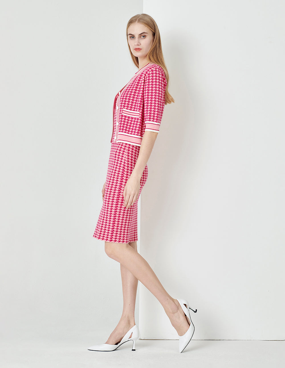 MARYLING Berry Check Jacquard Cardigan