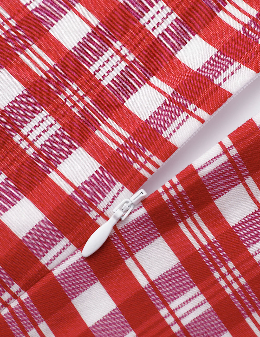 MARYLING Rose Pink Square Neck Puff Sleeve Check Dress