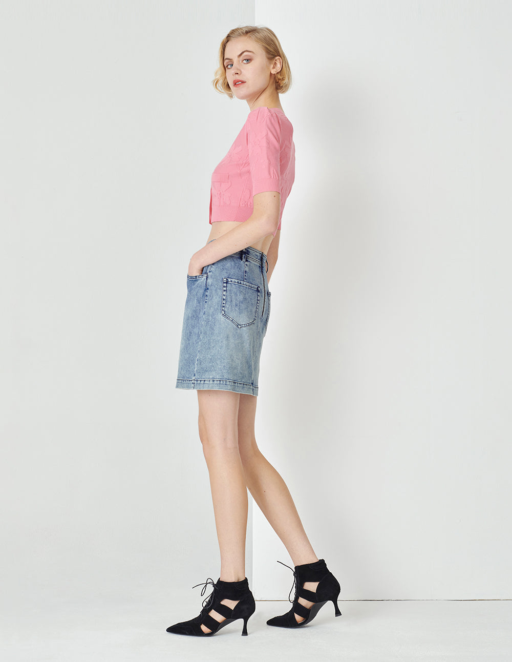 MARYLING Denim Blue Asymmetric Lace-Up Denim Skirt