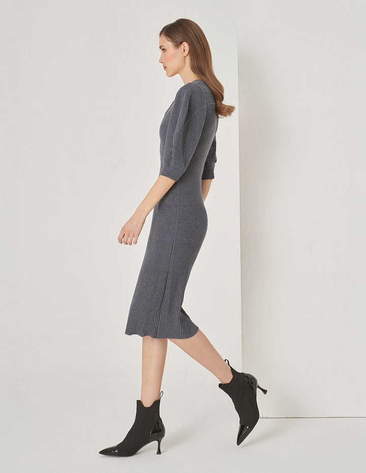 MARYLING Gray Metal Zip Knit Dress