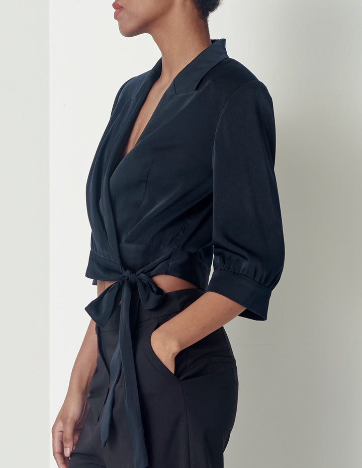 MARYLING Peak-Lapel Wrap Top