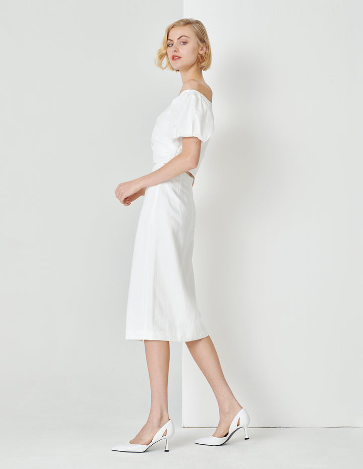 MARYLING White Straight Slit One Step Skirt