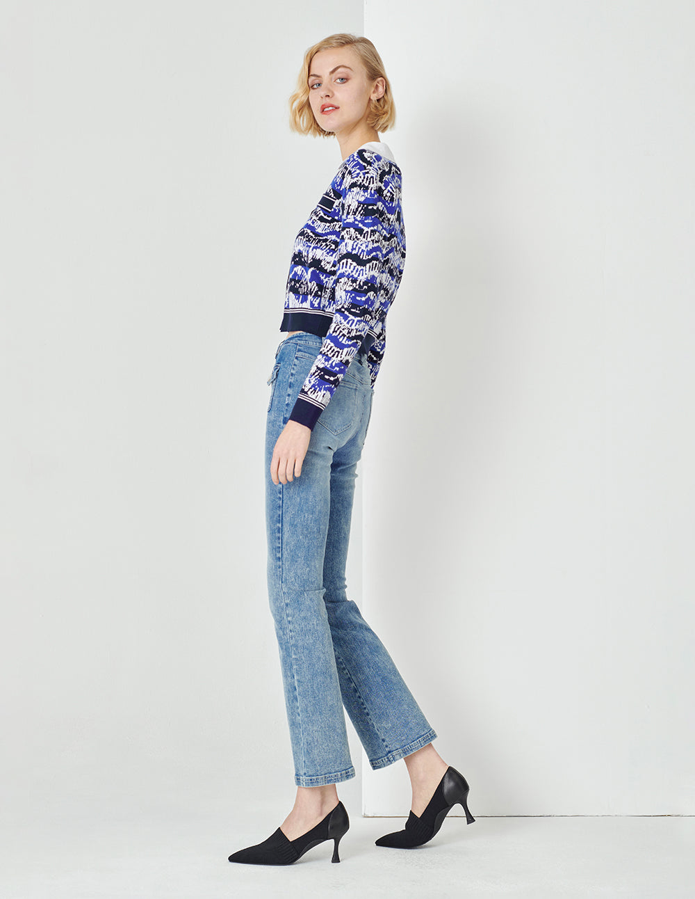 MARYLING Night Coast False Collar Jacquard Knit Jacket