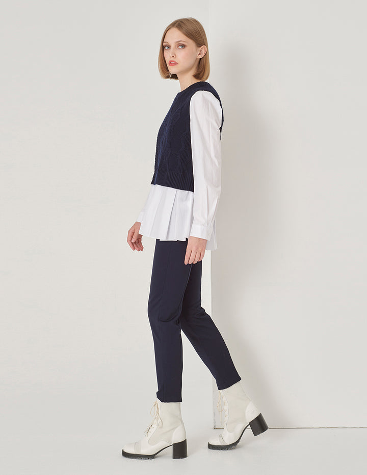 MARYLING Blue And White Asymmetric Knit Woven Sweater