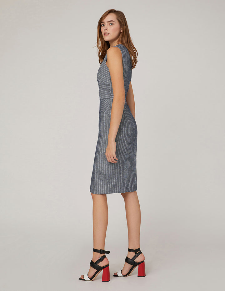 MARYLING Overlapping waistband striped sleeveless dress