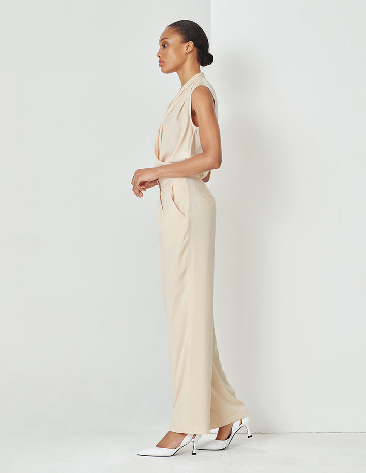 MARYLING Cream Yellow Cross V Neck Sleeveless Top