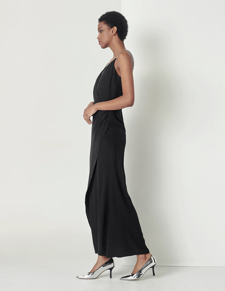 MARYLING Black asymmetric chain evening dress