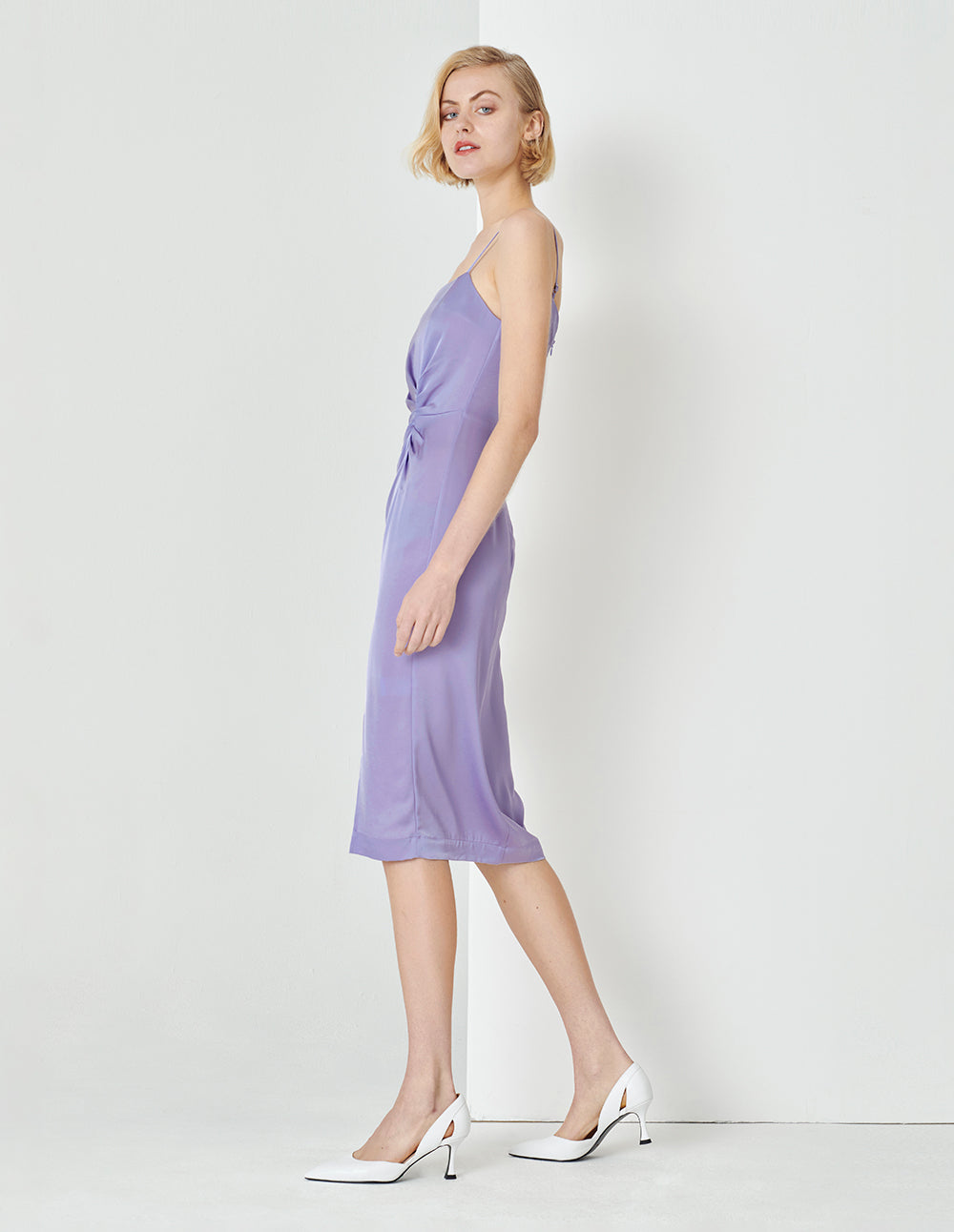 MARYLING Taro Purple Pleated Straight Slip Dress