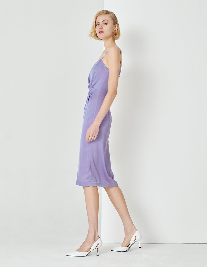 MARYLING Taro Purple Pleated Straight Slip Dress