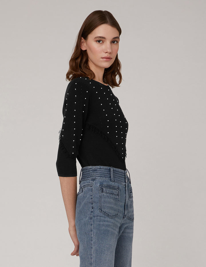 MARYLING V shape round neck middle sleeves knit top