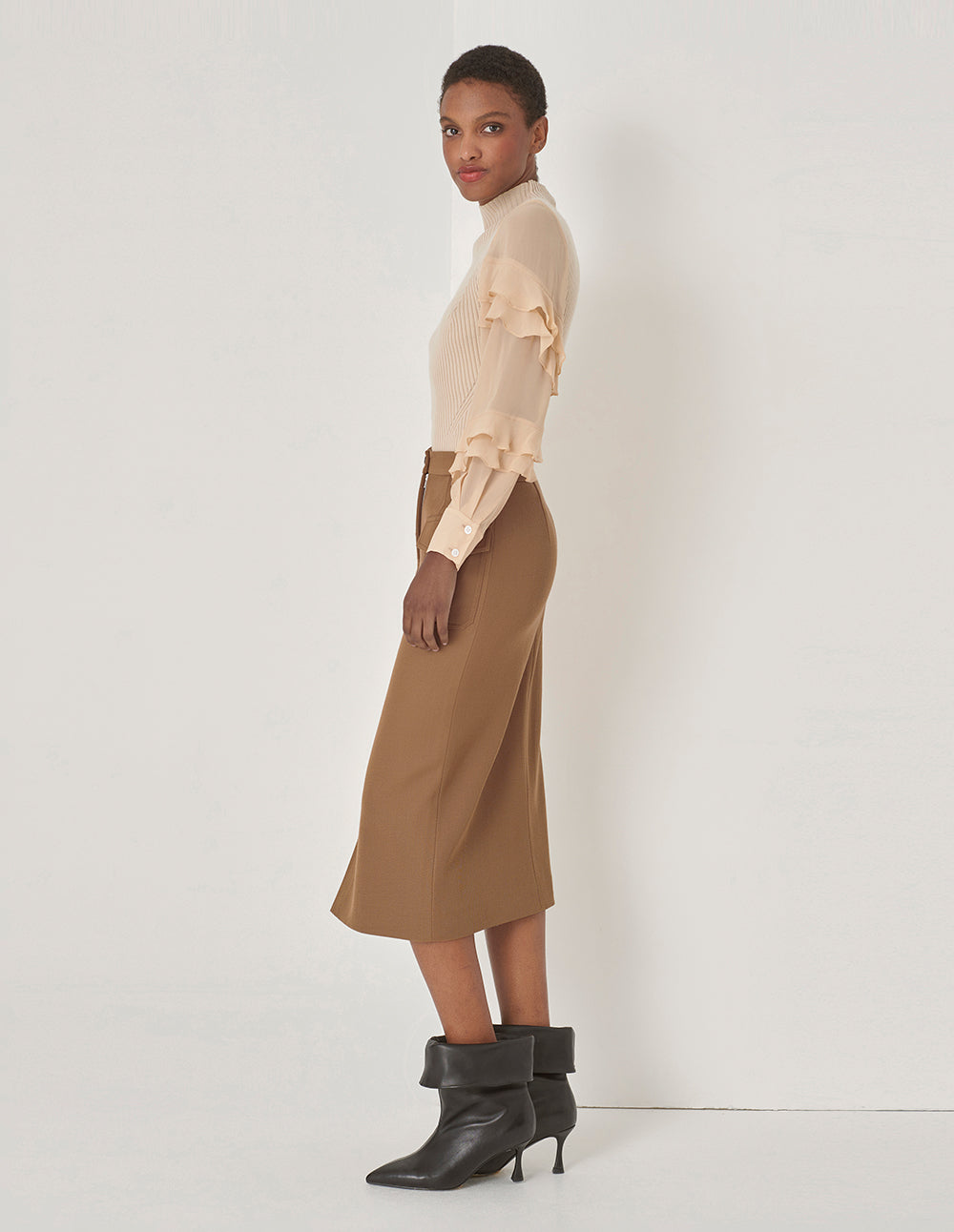 MARYLING Military Style Slit Front Skirt
