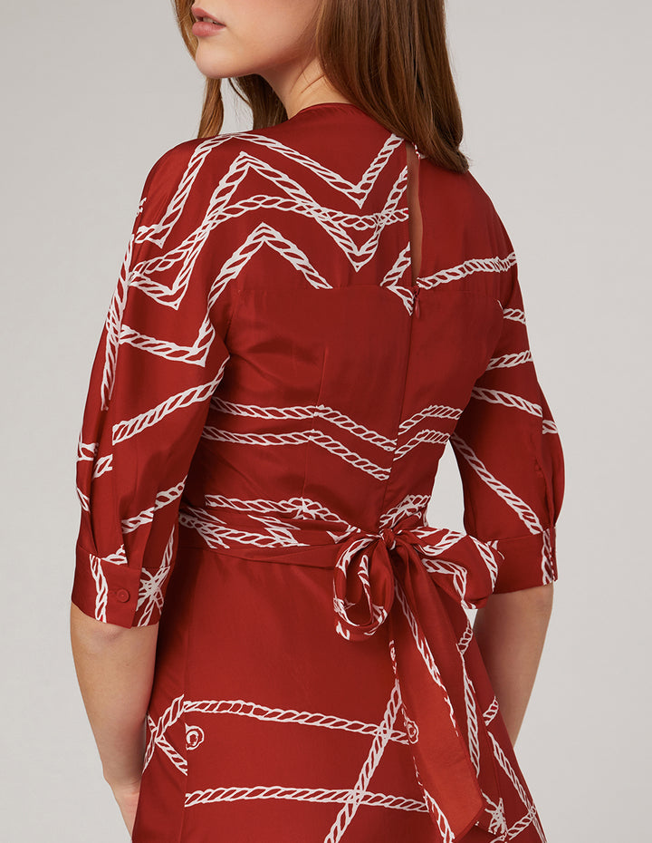 MARYLING Red white v-neck rope print dress