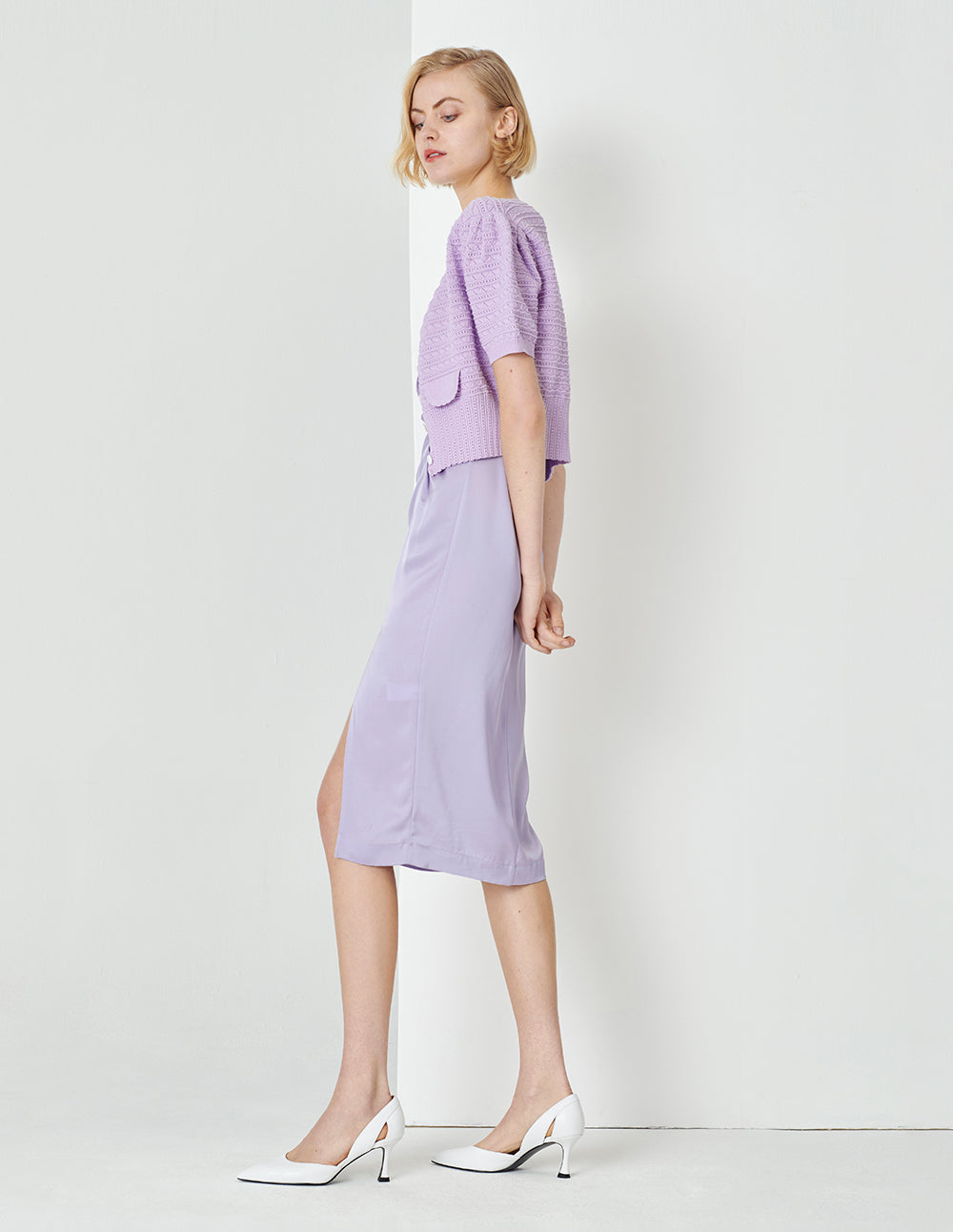 MARYLING Taro Purple V-Neck Hand Crochet Knitted Cardigan