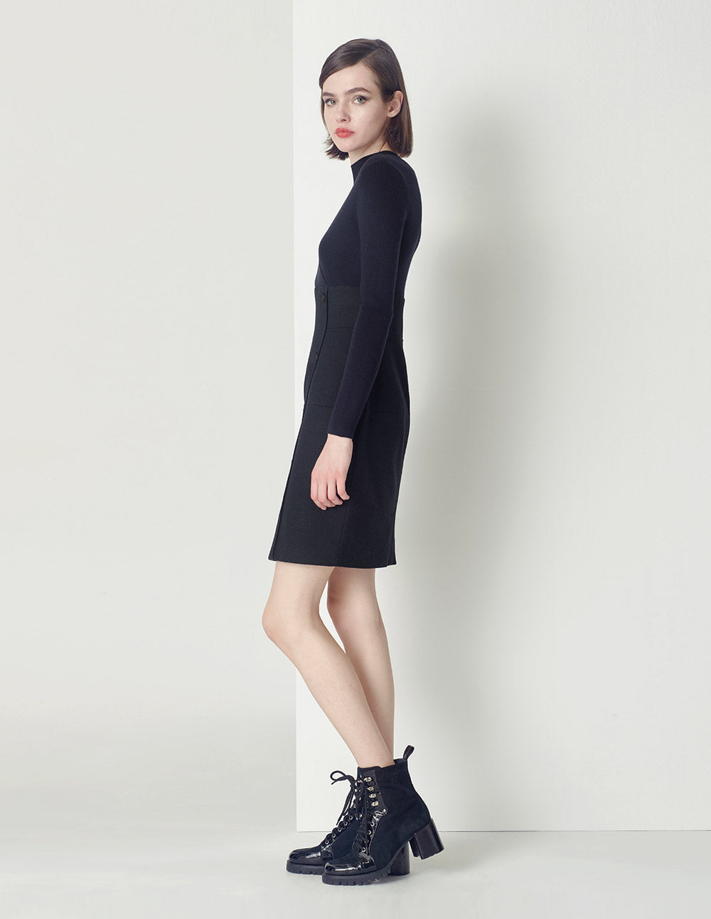 MARYLING midnight blue V-neck hollow shift knit dress