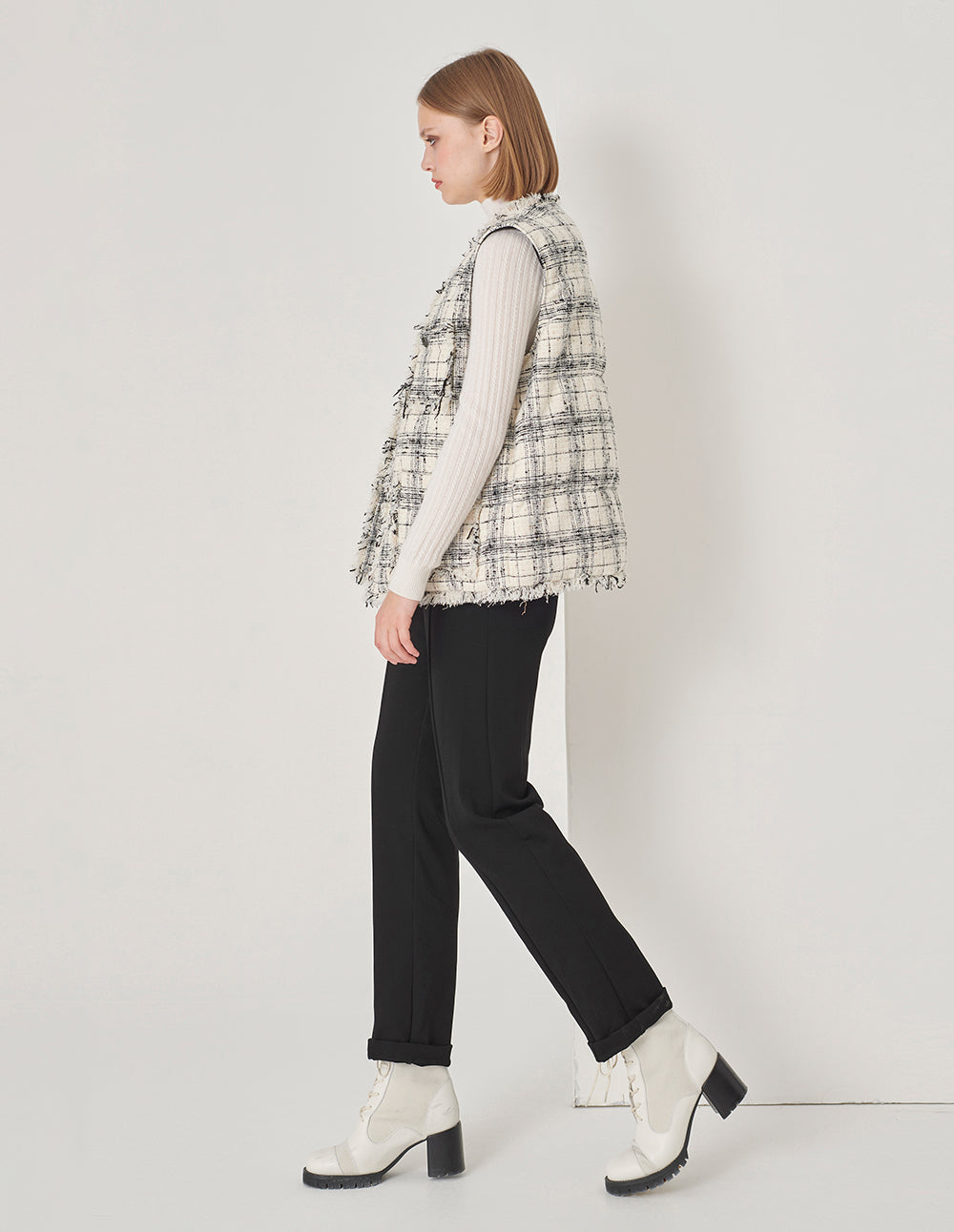 MARYLING Black Stretch Fleece Straight-Leg Trousers