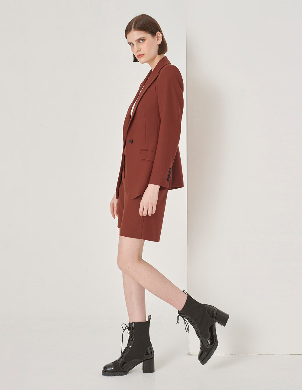 MARYLING Brick Red Wool Button-Down Blazer