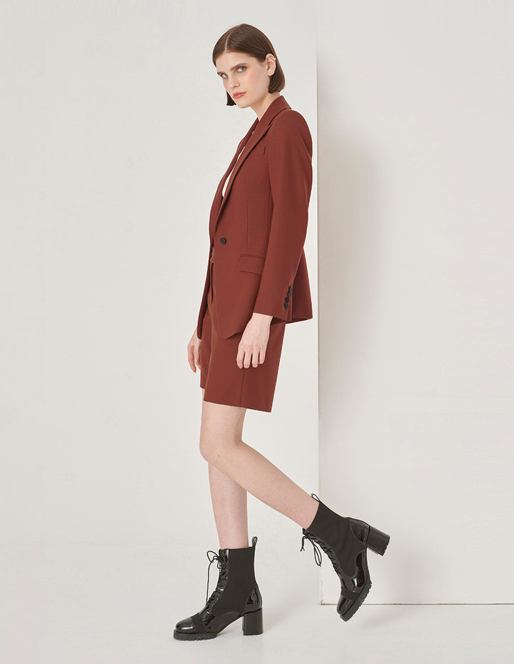 MARYLING Brick Red Wool Button-Down Blazer