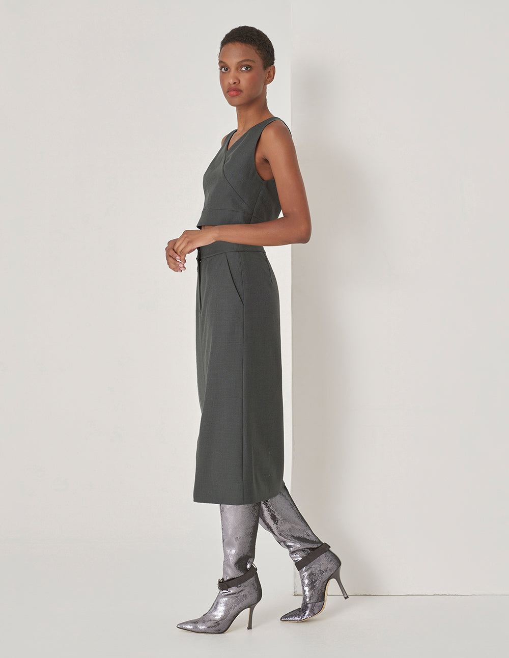 MARYLING Grey Cyan Cross Split Tank Top