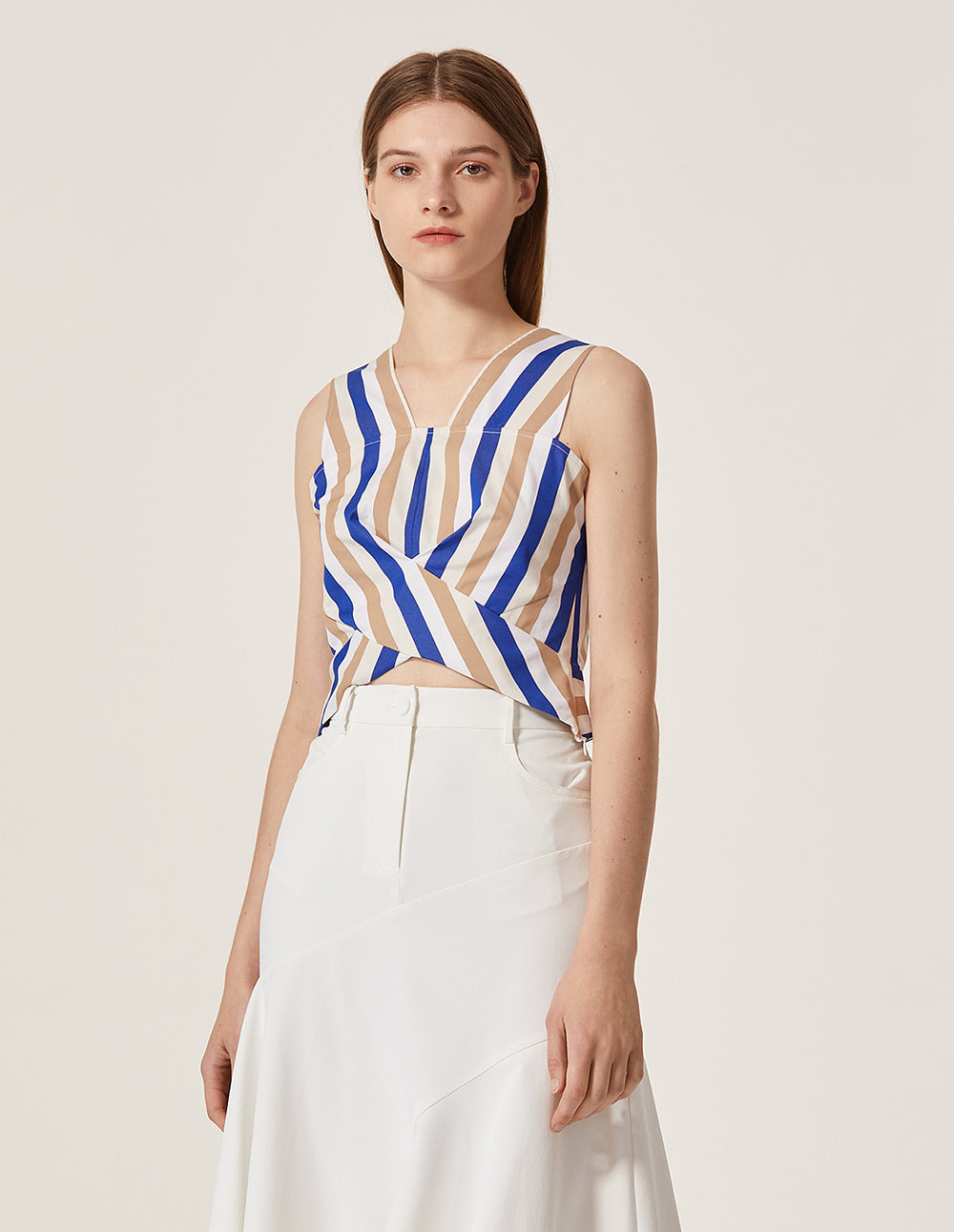 MARYLING Strip Pattern Sleeveless Slim Fit Cropped Top
