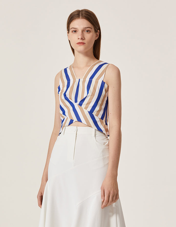 MARYLING Strip Pattern Sleeveless Slim Fit Cropped Top