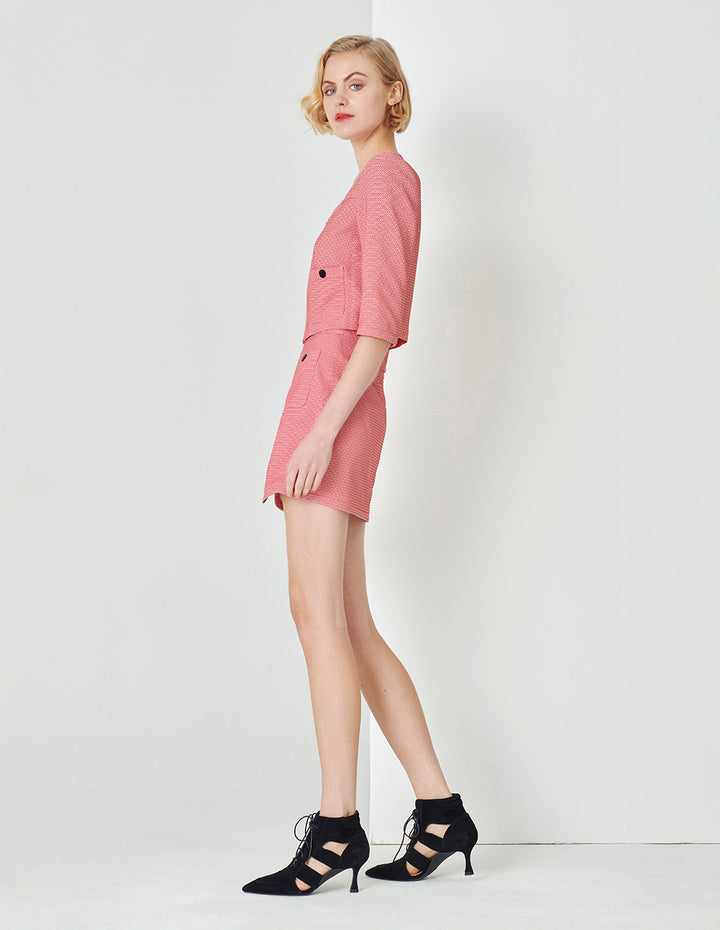 MARYLING Pink back-shaped metal zipper short skirt