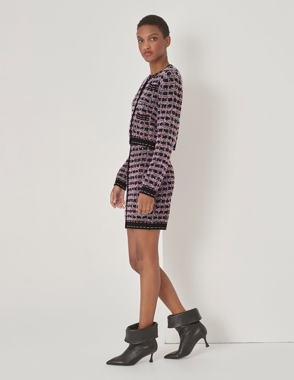 MARYLING Tweed Check Pattern Knit Skirt