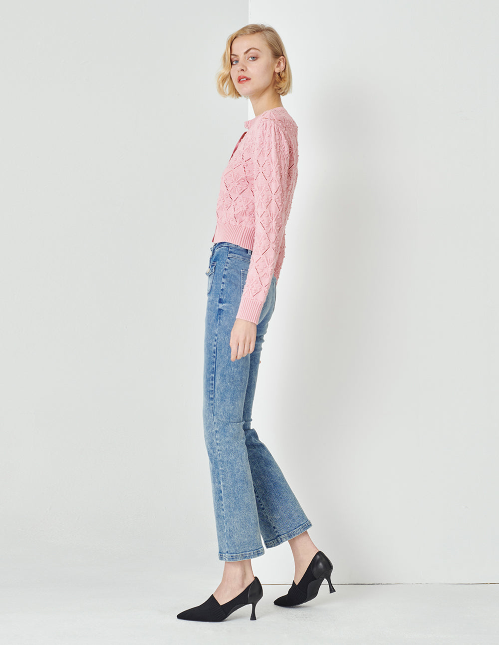 MARYLING Cherry Blossom Round Neck Knitted Cardigan