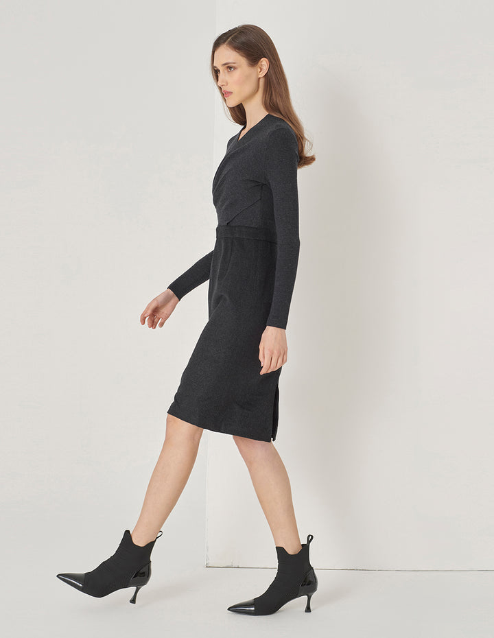 MARYLING Gray And Black Patchwork Knitted Wool Dress