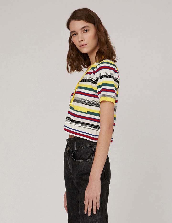 MARYLING V-Neck Striped Cropped Cardigan