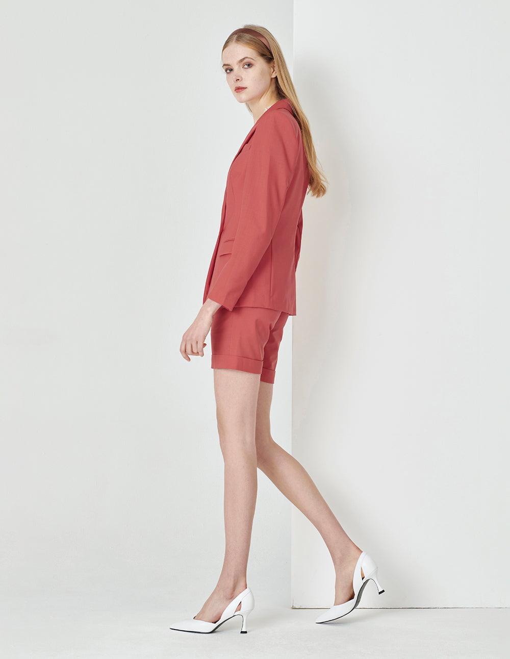 MARYLING Coral Orange Waisted Single Button Suit