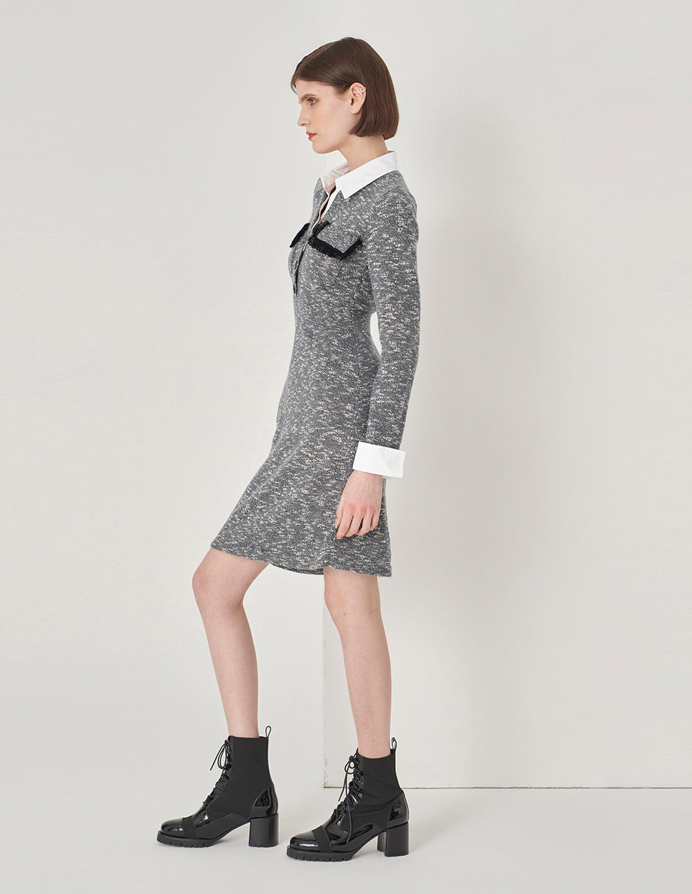 MARYLING Off-White Knit Shirt Collar Dress