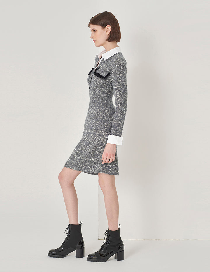 MARYLING Off-White Knit Shirt Collar Dress