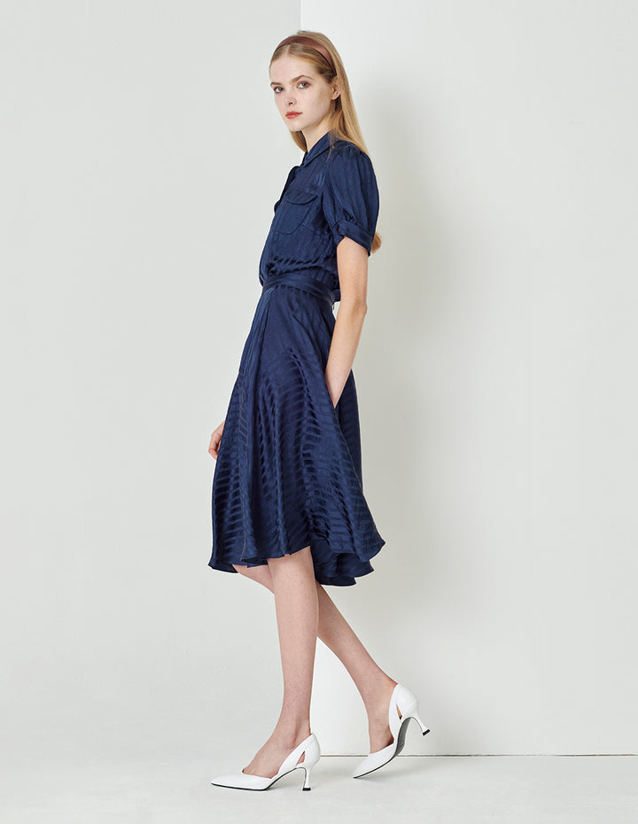 MARYLING Dark Stripe Shirt With Midnight Blue Shirt Collar