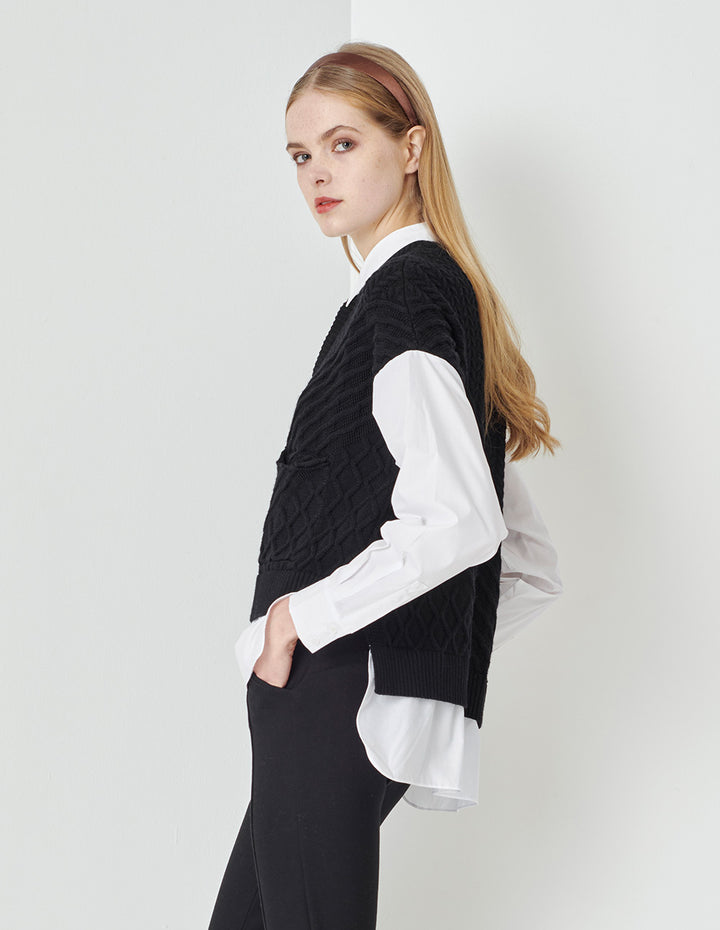 MARYLING  Classic All-Match Black And White Knitted Pullover