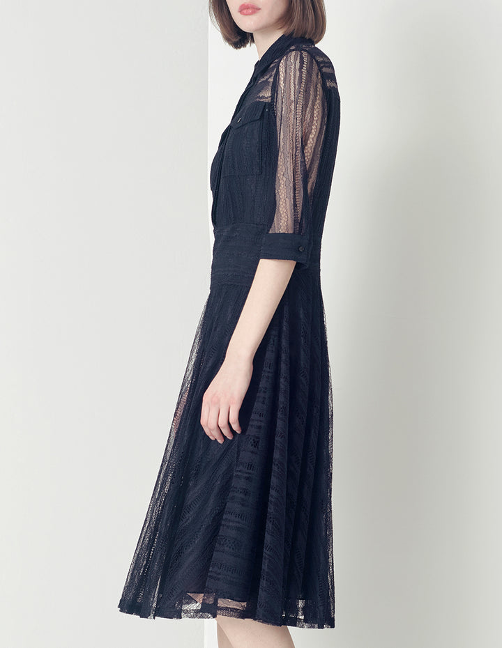 MARYLING Dark Blue Lace Shirt Dress