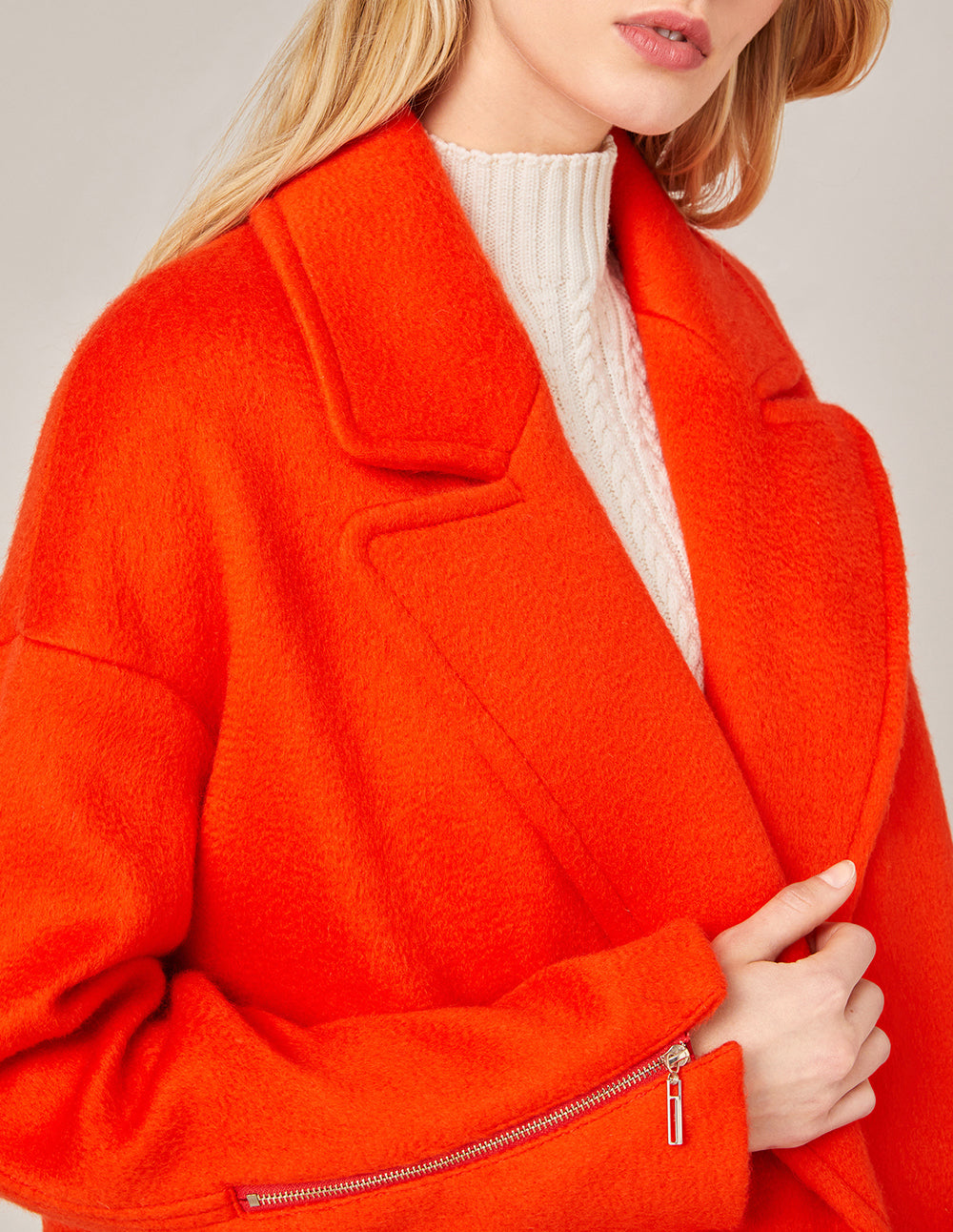 MARYLING Double-Breasted Zipper Sleeve Wool Coat