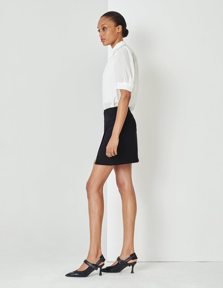 MARYLING Black Asymmetric Slit Mini Skirt